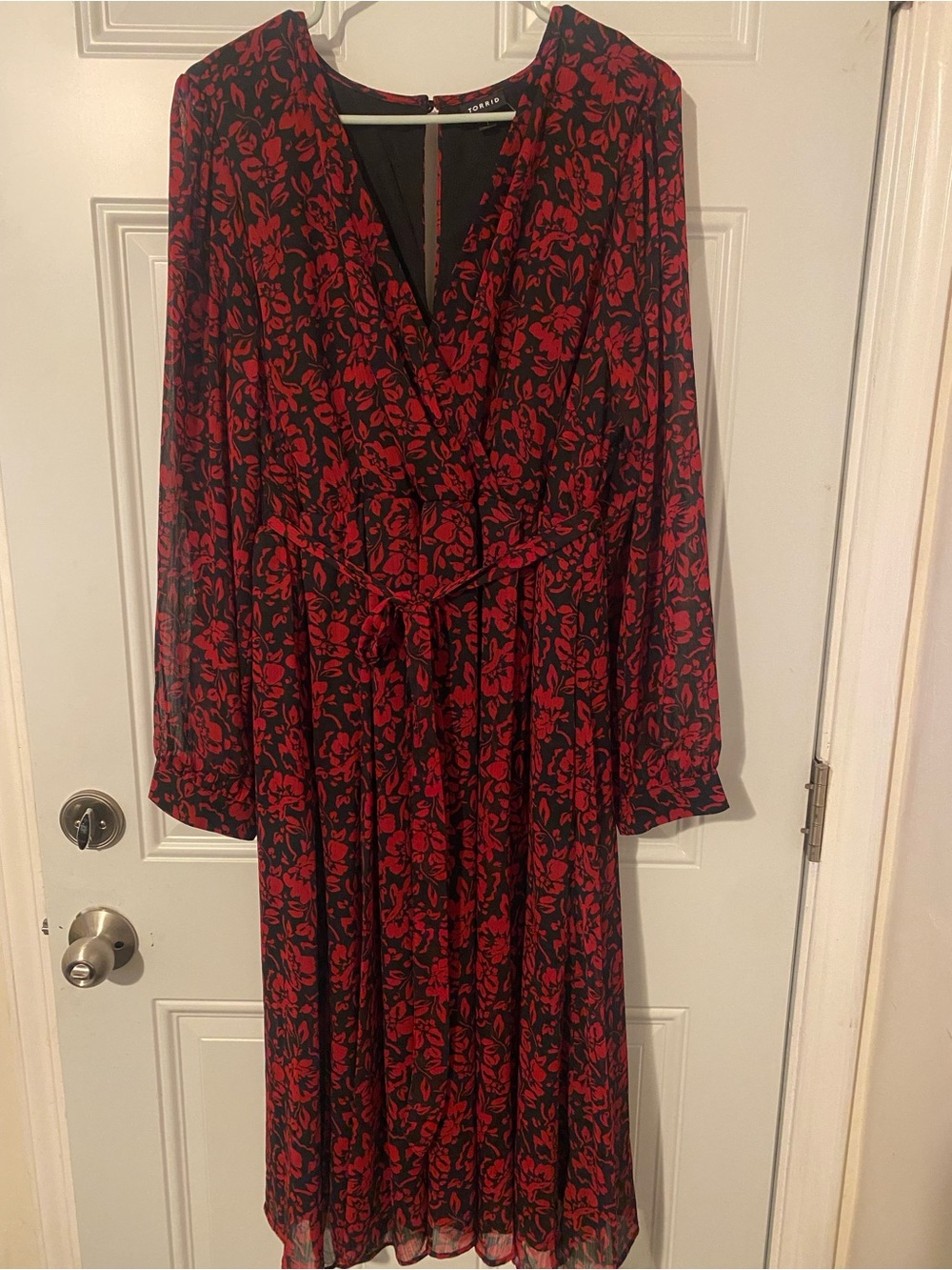 torrid Black & Red Floral Wrap-Style Long Sleeve Midi Dress